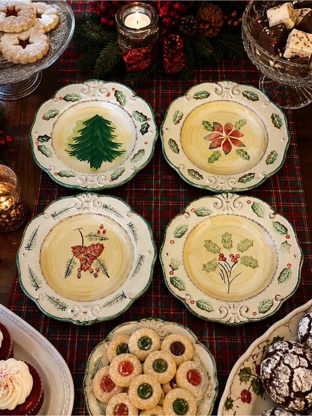 Royal Norfolk Christmas Dessert Salad Plates Set of 4